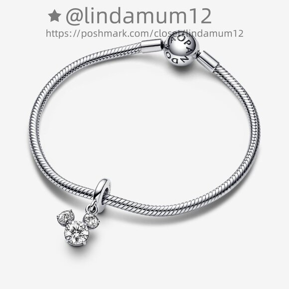 Pandora Disney Mickey Mouse Sparkling Head Silhouette Dangle Charm - Picture 3 of 5